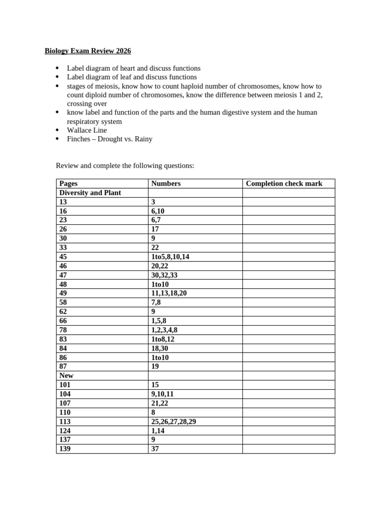 Biology Exam Review Guide 2026 | PDF | Ploidy | Cell Biology