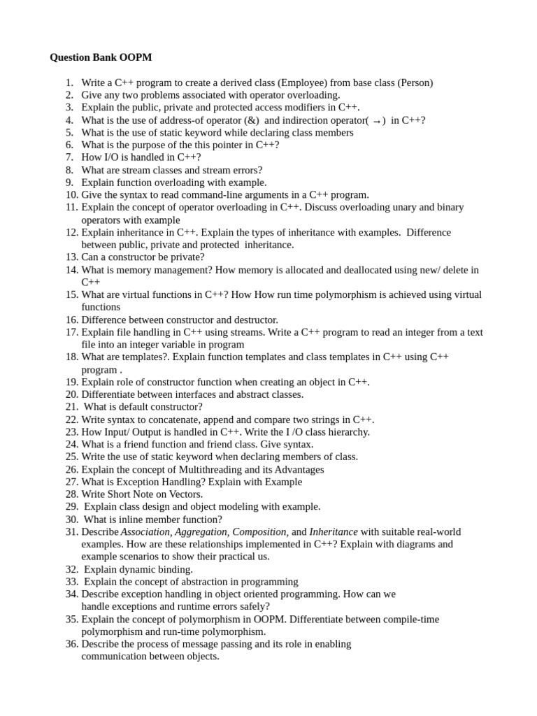 Question Bank OOPM-1 | PDF | Class (Computer Programming) | C++