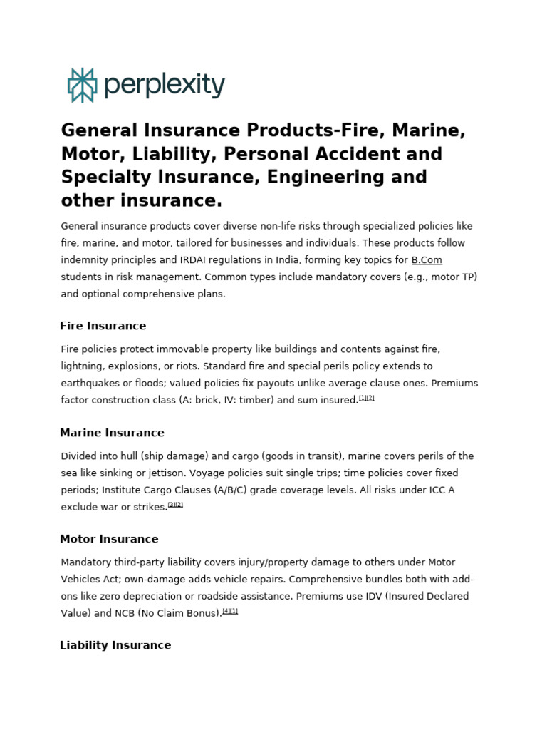 General Insurance Products-Fire, Marine, Motor, Li | PDF | Insurance ...
