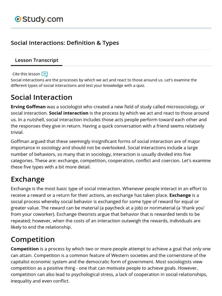 Types of Social Interactions Explained | PDF | Sociology ...