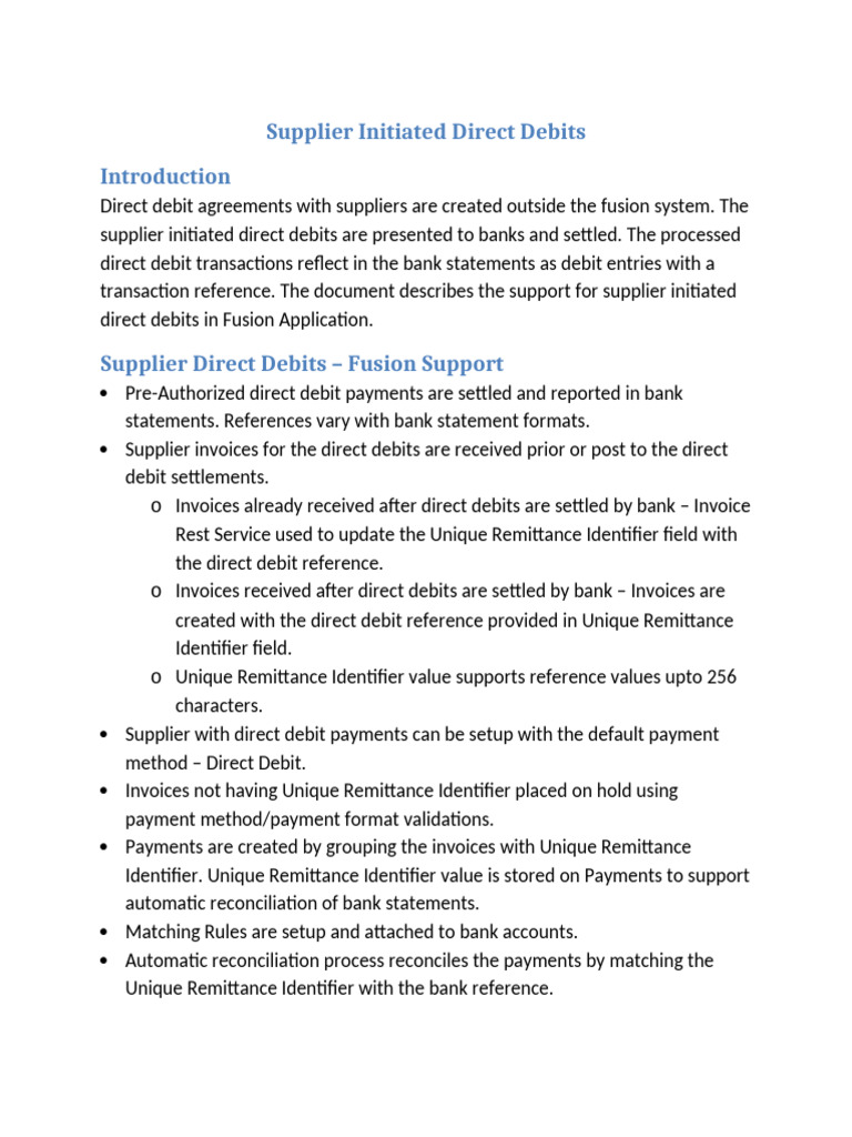 Supplier Initiated Direct Debits Guide | PDF | Debit Card | Invoice