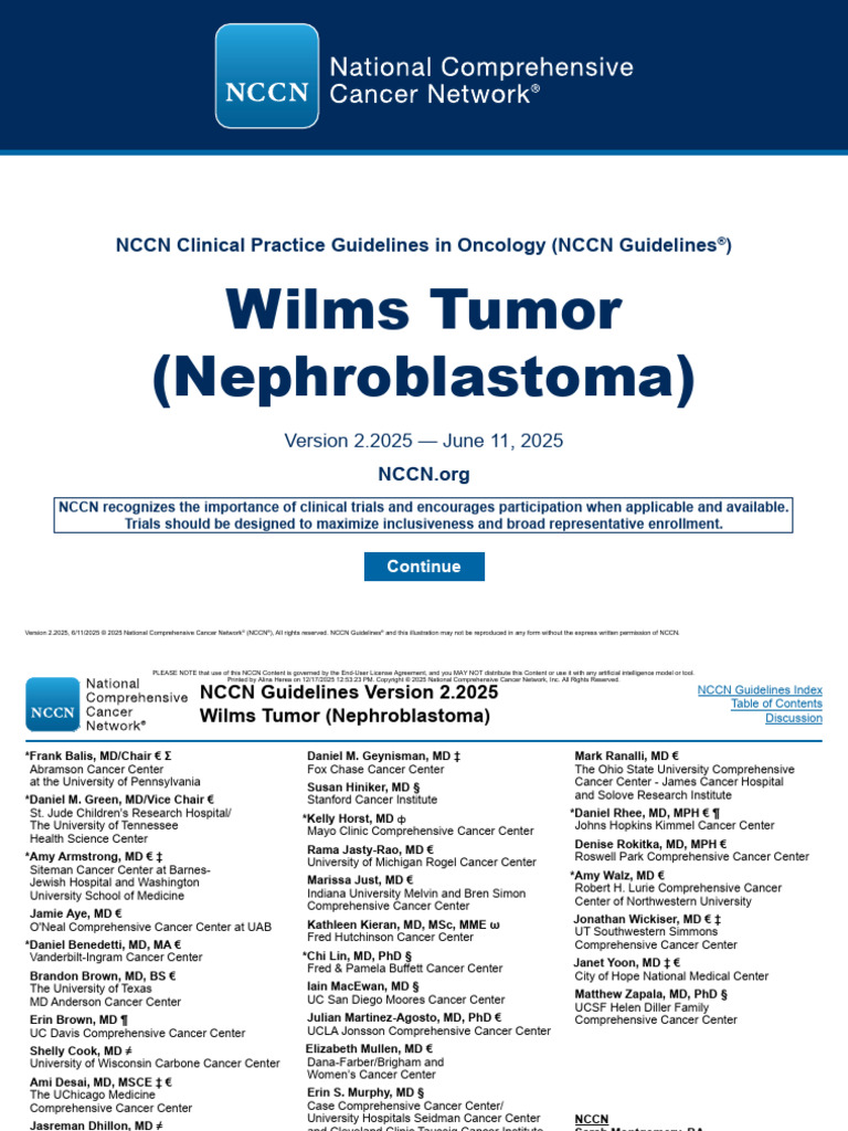 NCCN Guidelines for Wilms Tumor 2025 | PDF | Radiation Therapy | Cancer