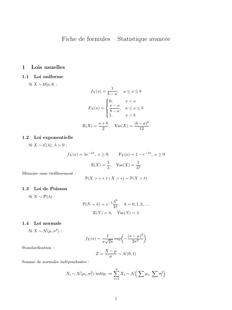 Formules de Statistique Avancée | PDF | Estimateur (statistique ...