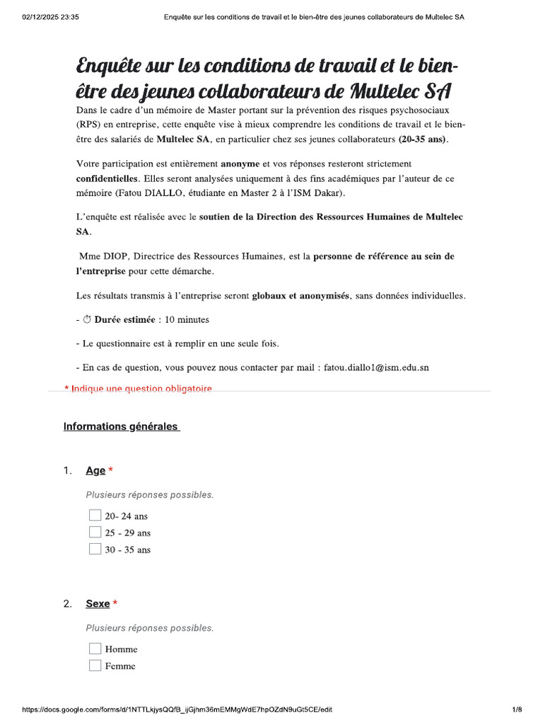 Questionnaire RPS | PDF