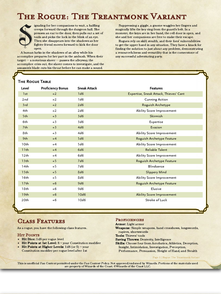 Treantmonk Rogue Class Variant Guide | PDF | D20 System | Fantasy Role ...