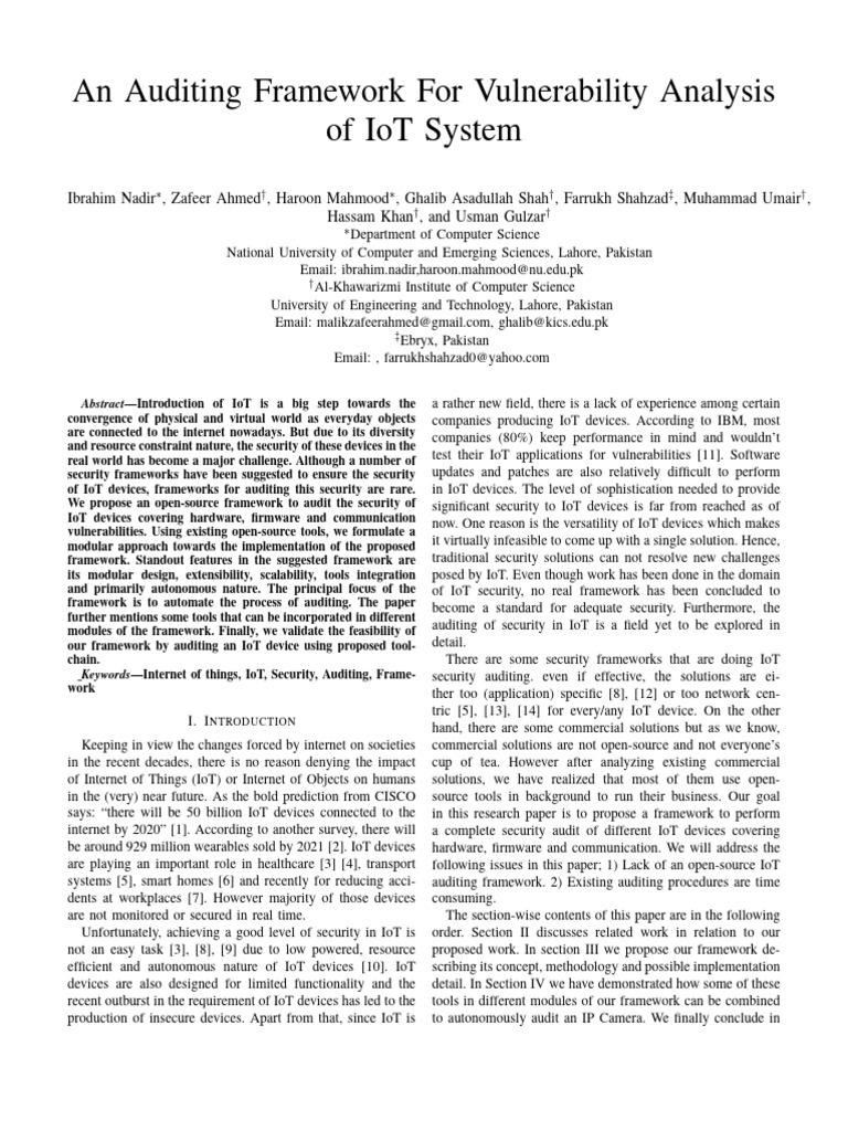 An Auditing Framework For Vulnerability Analysis of Iot System | PDF ...