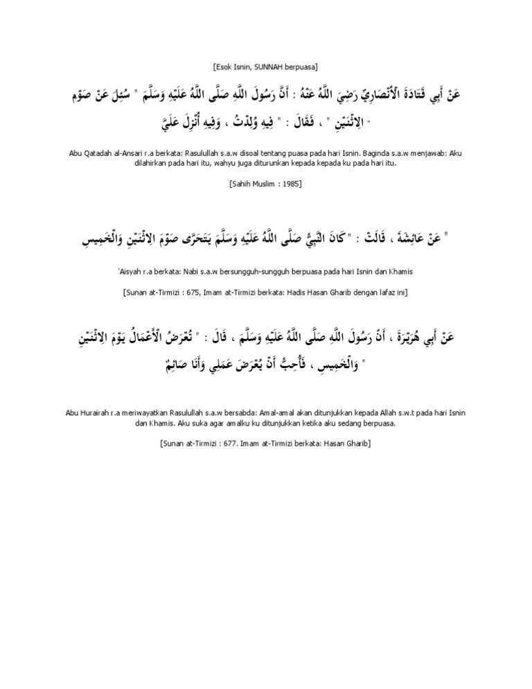 Kelebihan Puasa Sunat Isnin Khamis Pdf