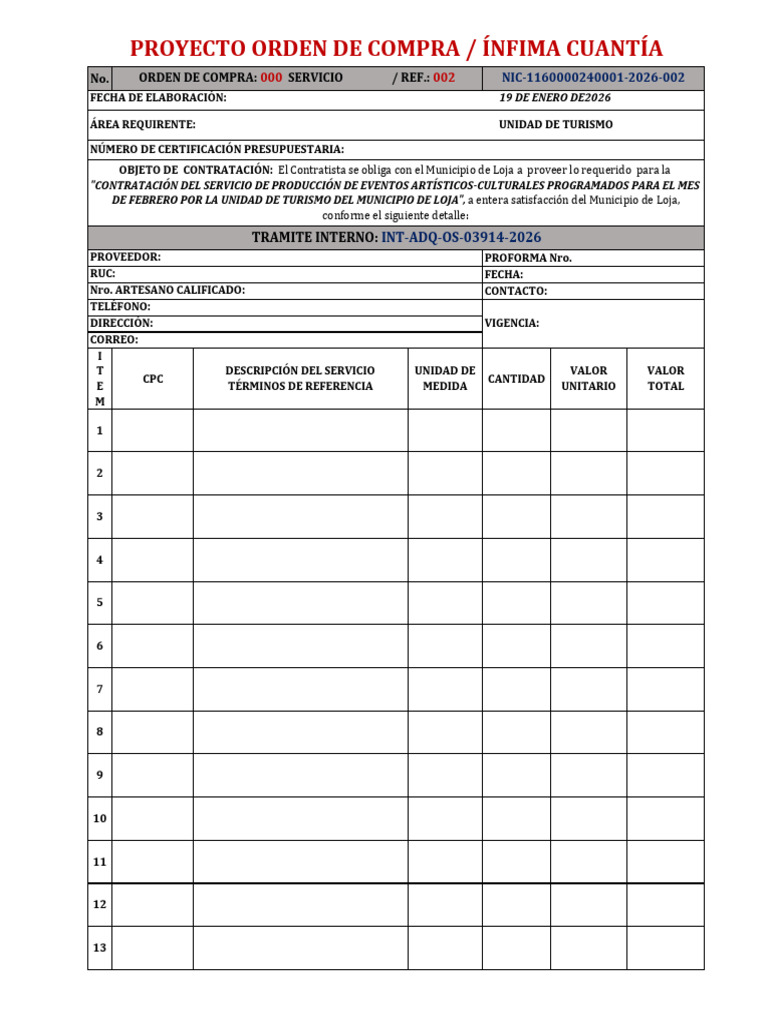 Proyecto Orden de Compra / Ínfima Cuantía: Tramite Interno | PDF ...
