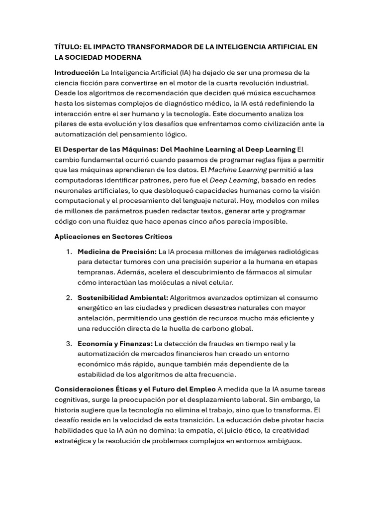 Impacto de la IA en la Sociedad Moderna | PDF | Inteligencia artificial ...