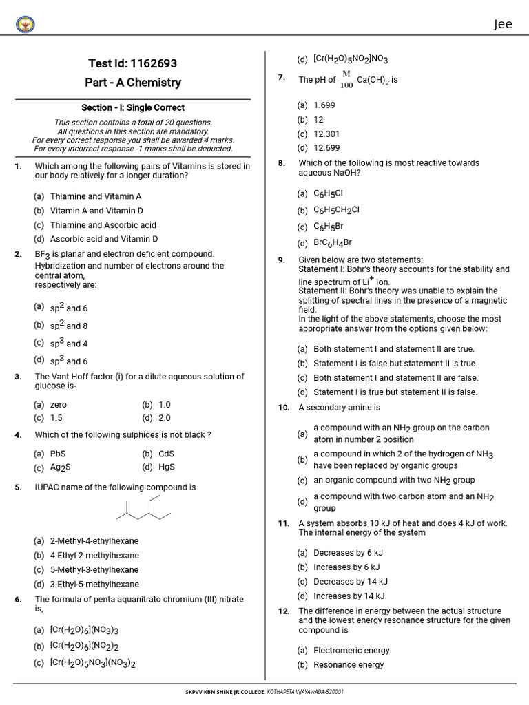 Chemistry and Mathematics Exam Questions | PDF | Amine | Acid