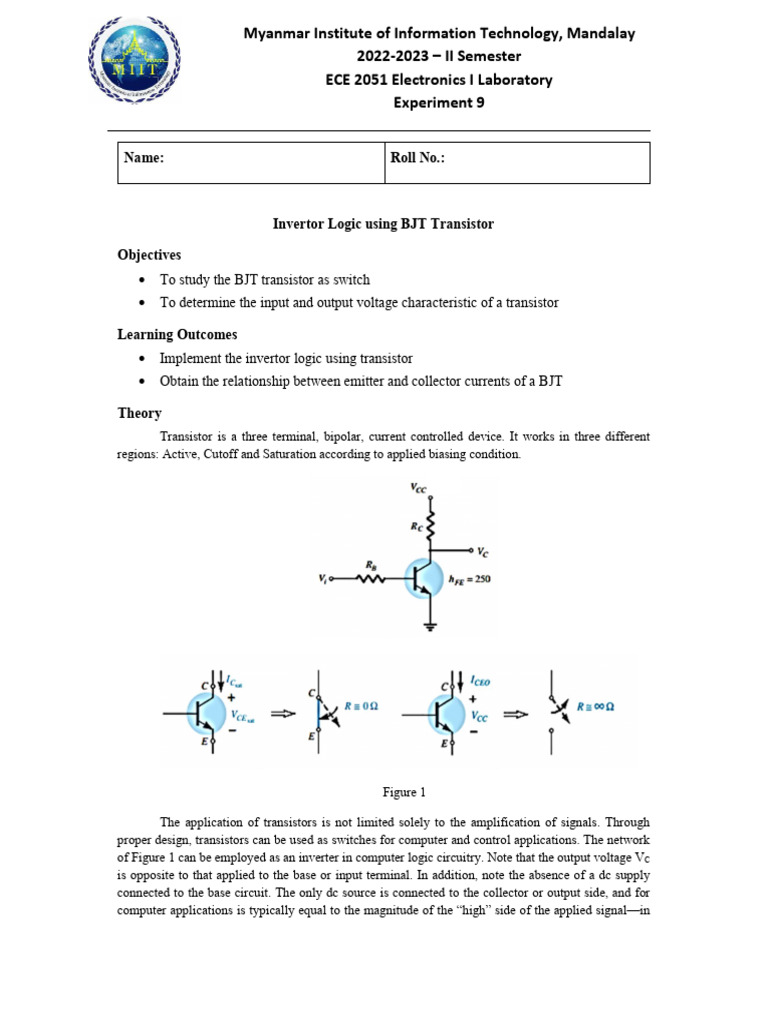 Experiment 9 1 | PDF | Bipolar Junction Transistor | Transistor