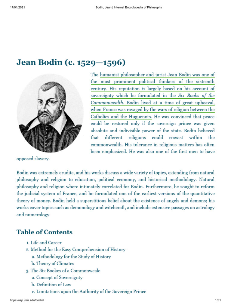 Bodin, Jean | PDF | Sovereignty | Tyrant