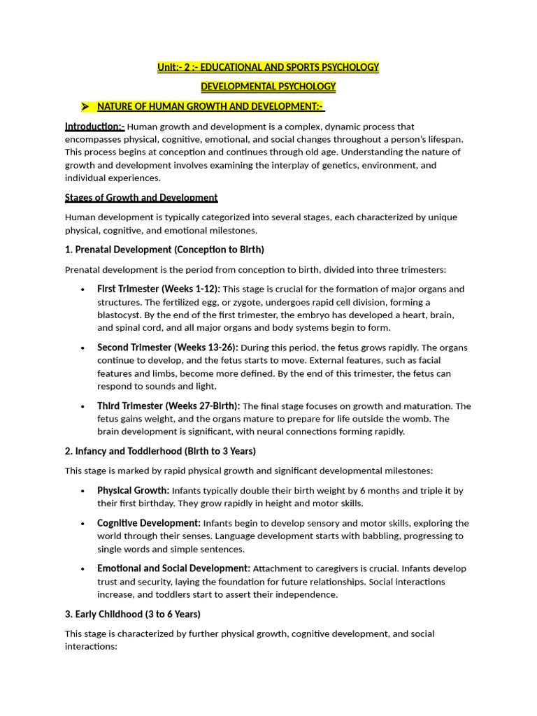 Unit 2 Sports Psychology | PDF | Adolescence | Cognitive Development