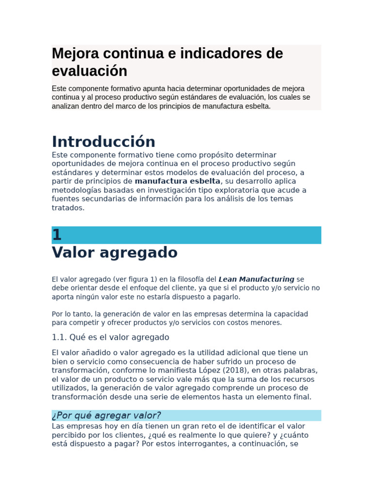 Mejora Continua y Valor Agregado en Lean | PDF | Lean Manufacturing ...