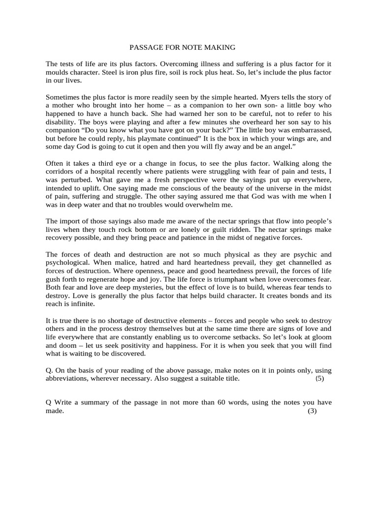 Note Making-Passage Class Assignment (24!9!24) | PDF | Psychology