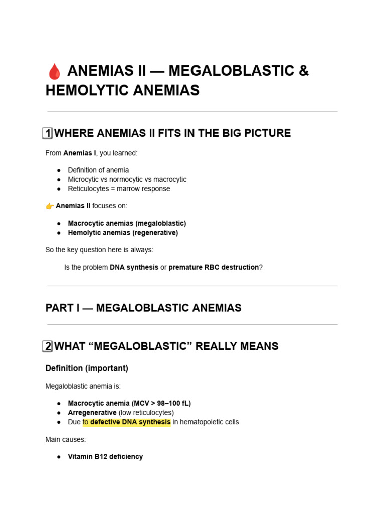 ? Anemias II - Megaloblastic & Hemolytic Anemias | PDF | Anemia ...