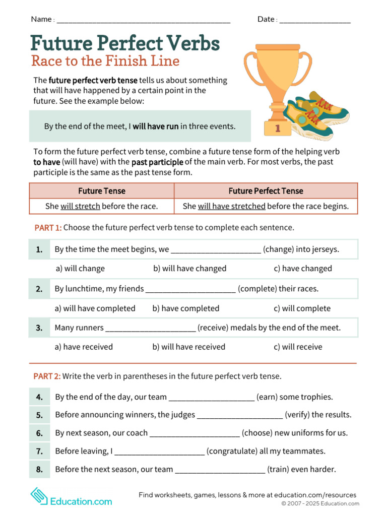 Future Perfect Verbs - Race To The Finish | PDF