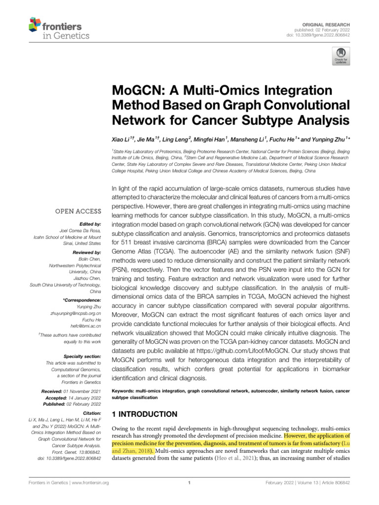 MoGCN A Multi-Omics Integration Method Based On GR | PDF | Sensitivity ...
