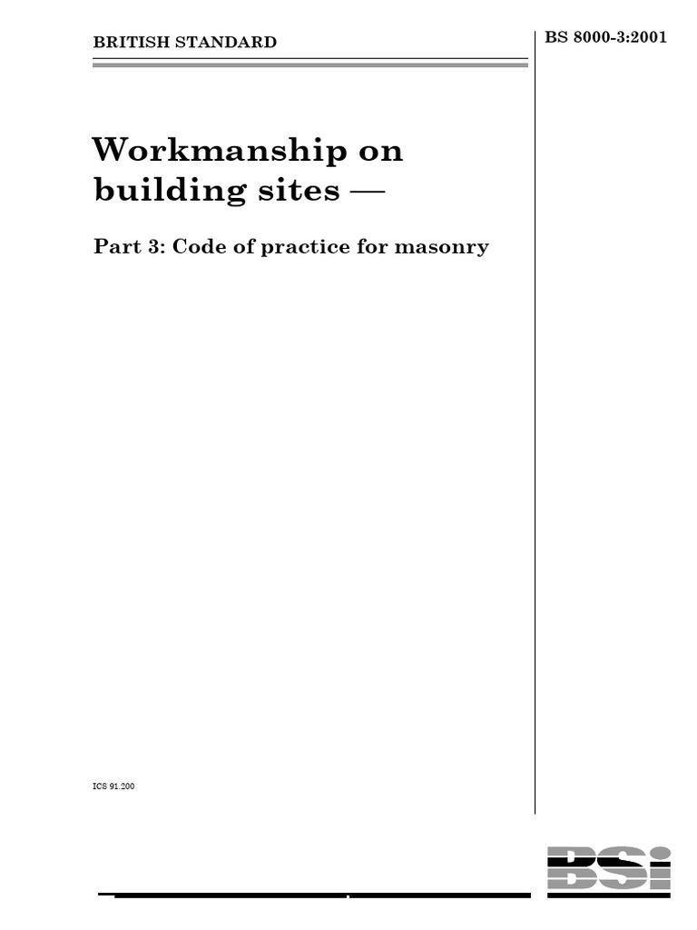Masonry Workmanship Standards BS 8000-3 | PDF | Mortar (Masonry) | Cement