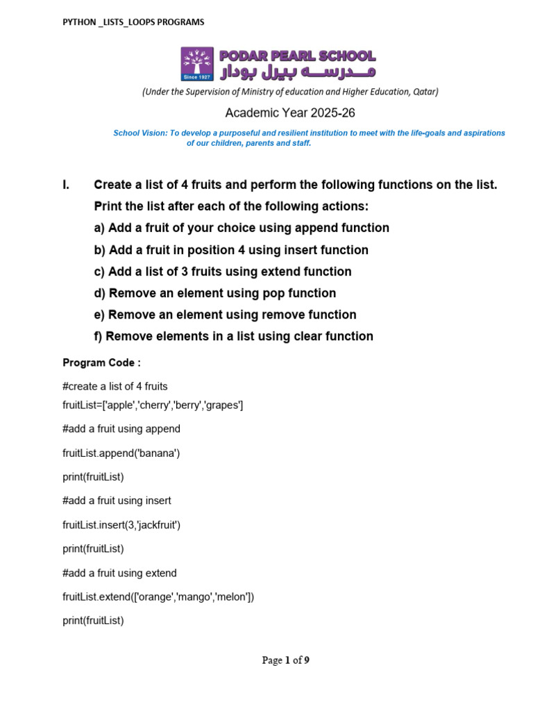 Python List and Loop Operations Guide | PDF | Volume | Computer Programming
