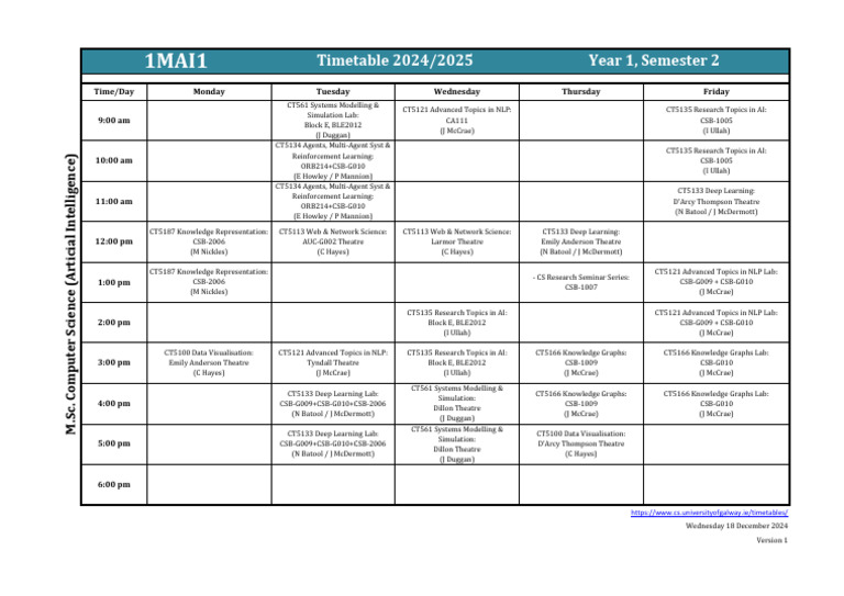 M.Sc. AI Timetable 2024/2025 | PDF | Science | Computational Science