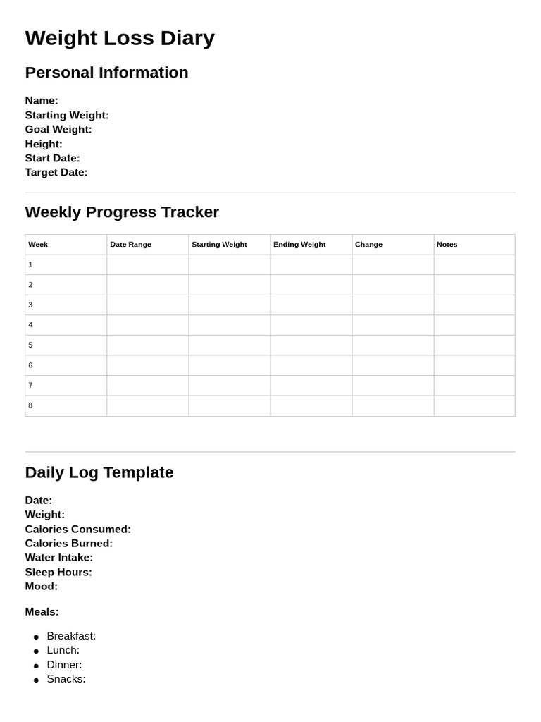 Comprehensive Weight Loss Tracker | PDF