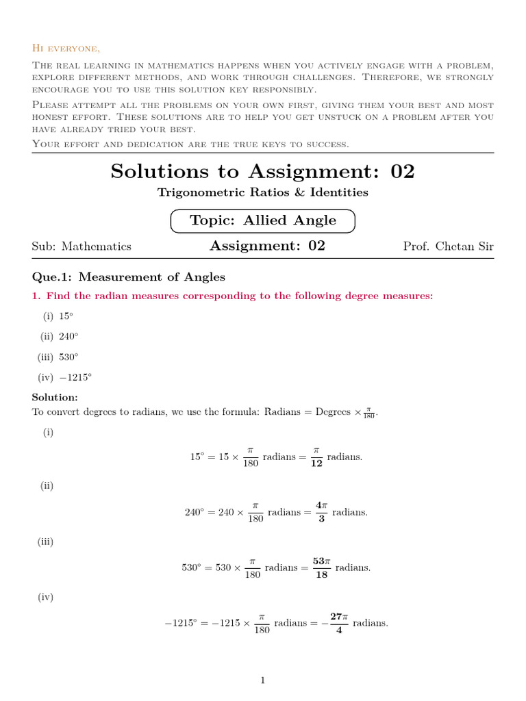 Trigonometric Ratios & Identities Solutions | PDF | Square Root ...