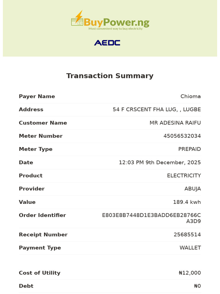 Buy Power Receipt | PDF