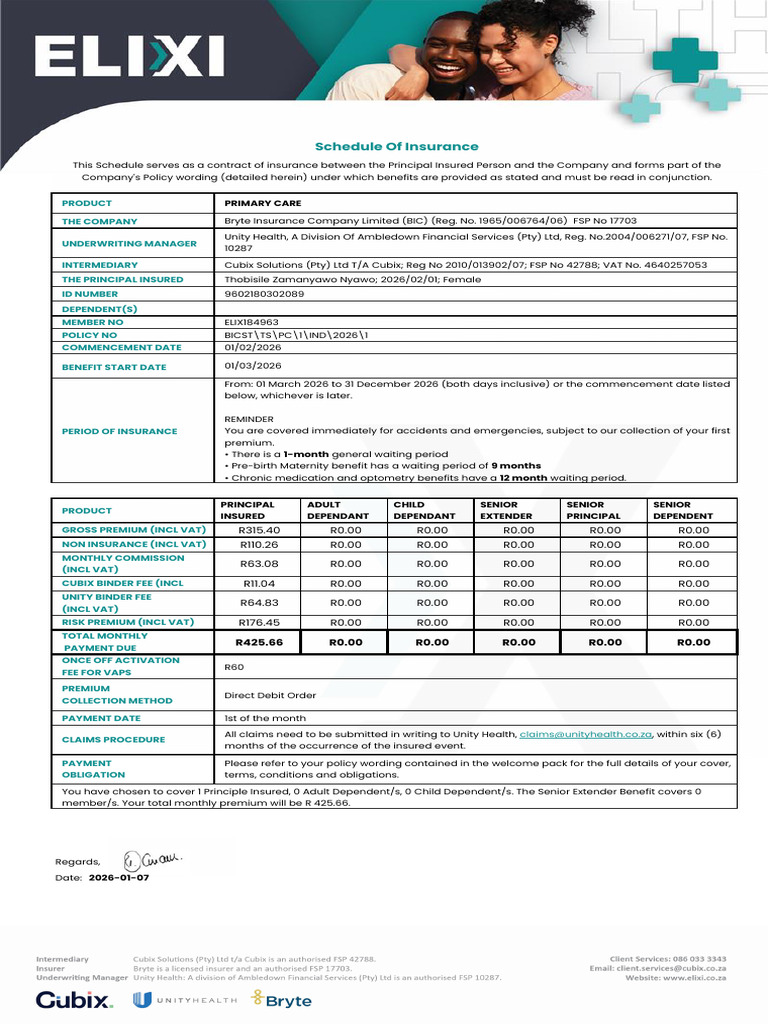 Insurance Schedule for Senior Extender Plan | PDF | Insurance | Risk