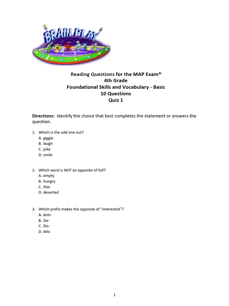 4th Grade MAP Exam Reading Questions | PDF | Question