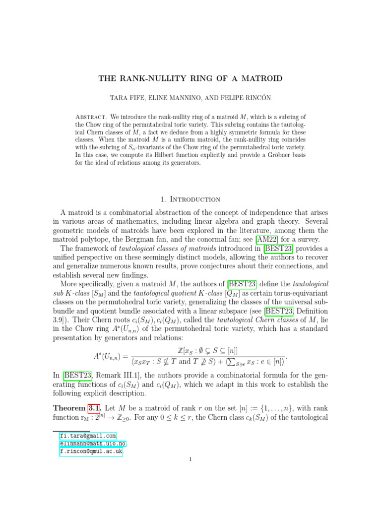 Rank-Nullity Ring in Matroid Theory | PDF | Ring (Mathematics ...