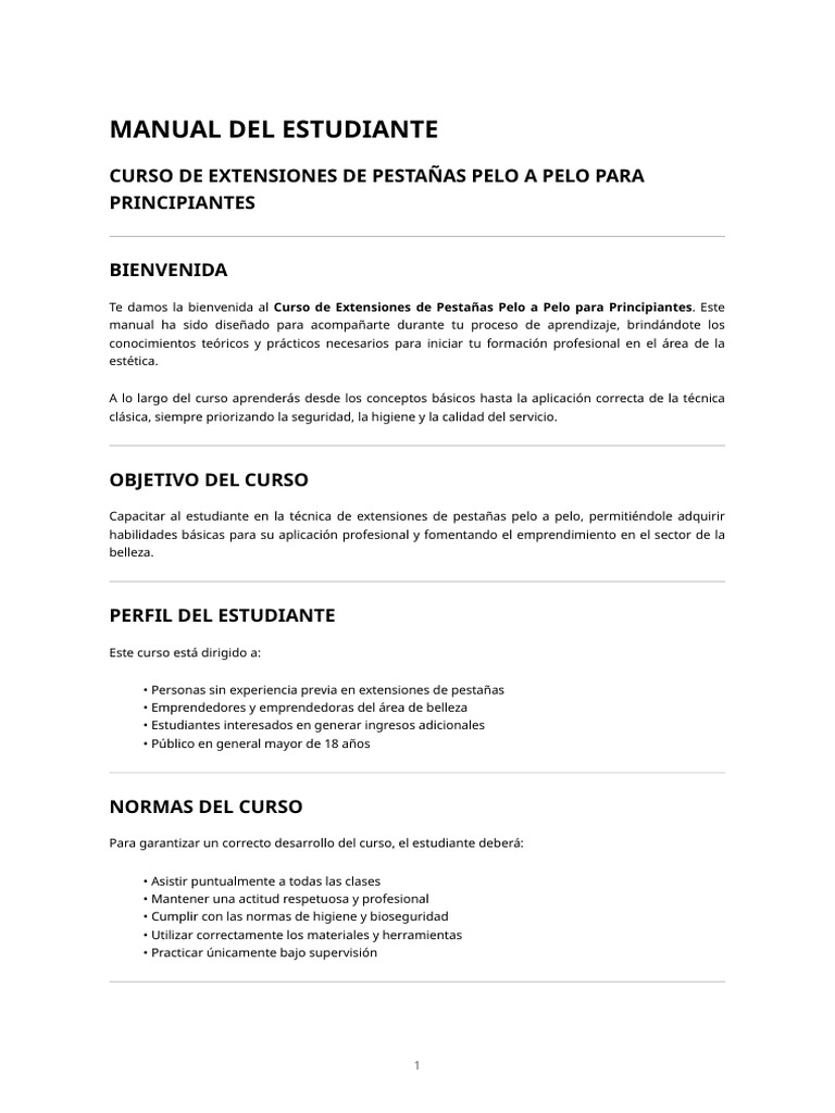 Curso de Extensiones de Pestañas para Principiantes | PDF