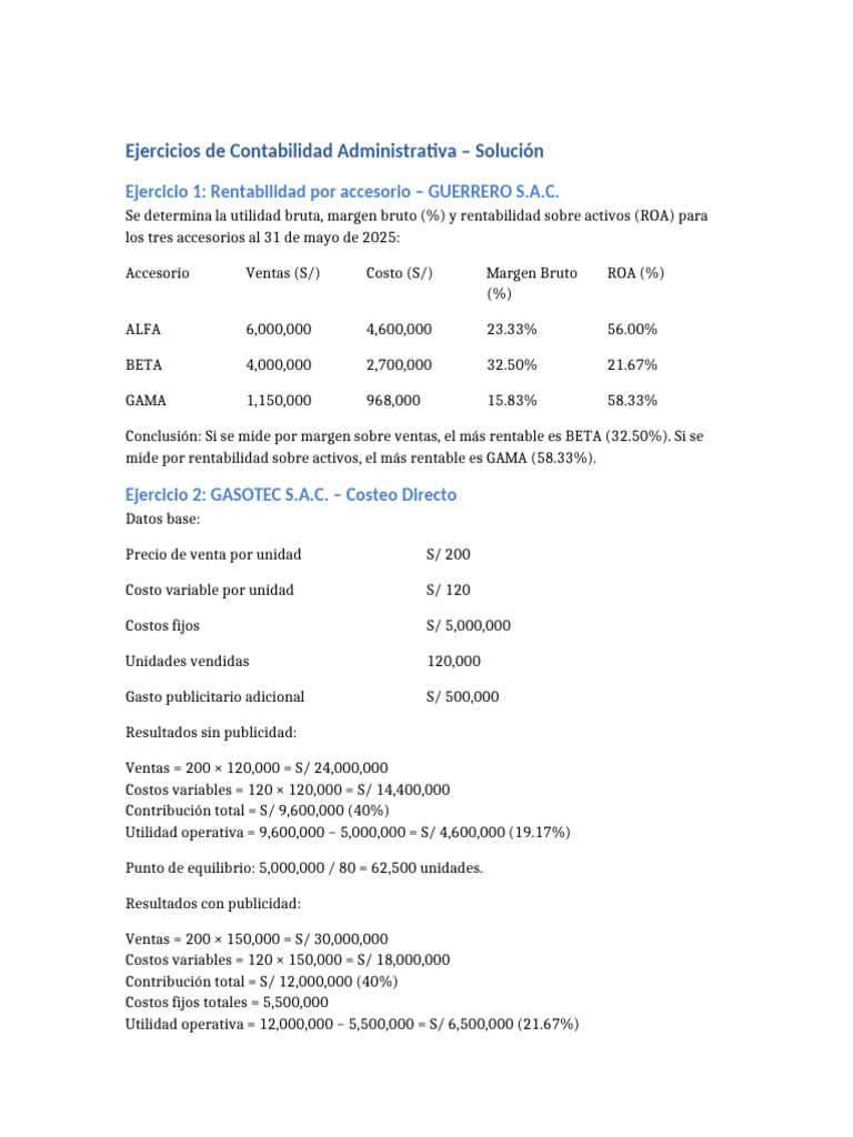 Ejercicios de Contabilidad Administrativa | PDF | Ciencias económicas ...