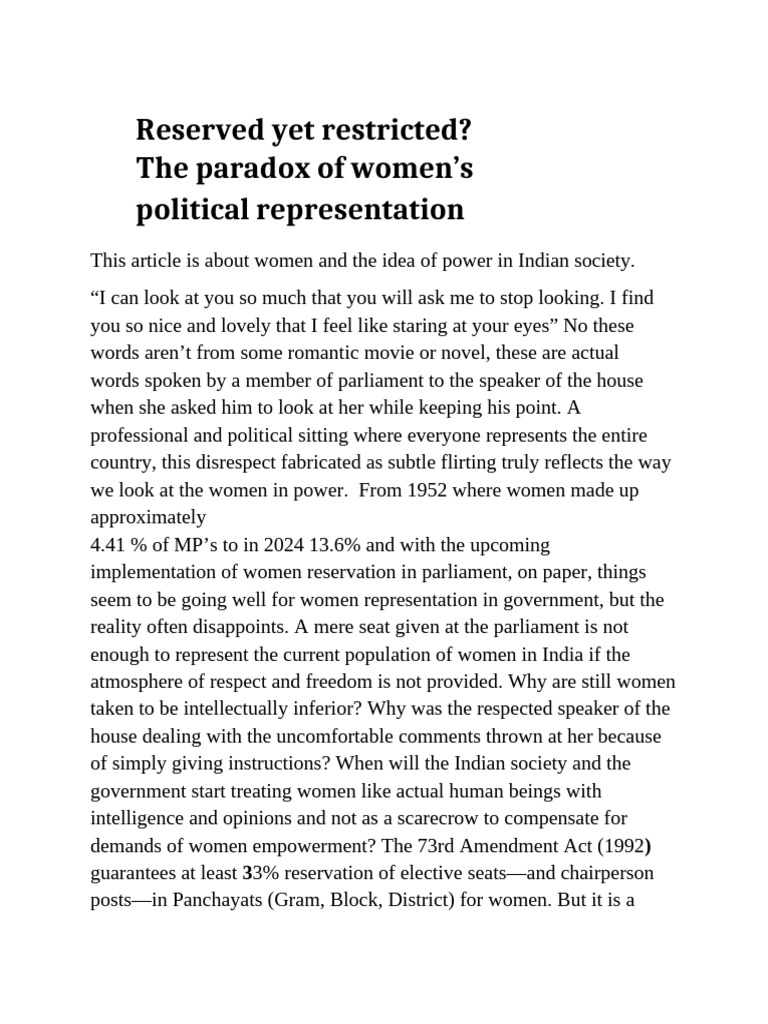Women’s Political Representation in India | PDF | Justice | Crime ...