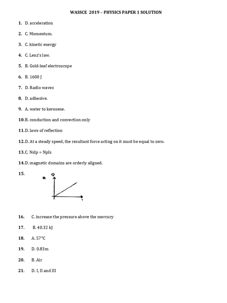 2019 Wassce - Physics Paper 1 Solution | PDF