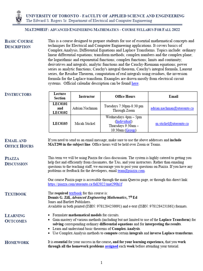 Advanced Engineering Mathematics Syllabus | PDF | Laplace Transform ...
