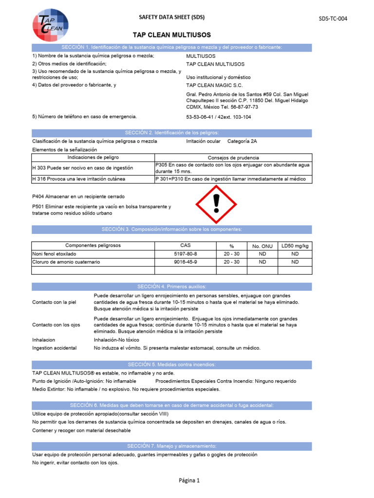Tap Clean Multiusos | PDF | Agua | Contaminación