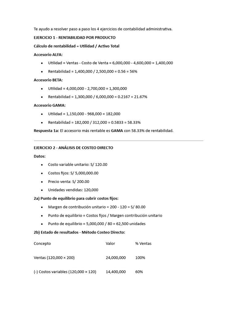Ejercicios de Contabilidad Administrativa | PDF | Negocios económicos ...