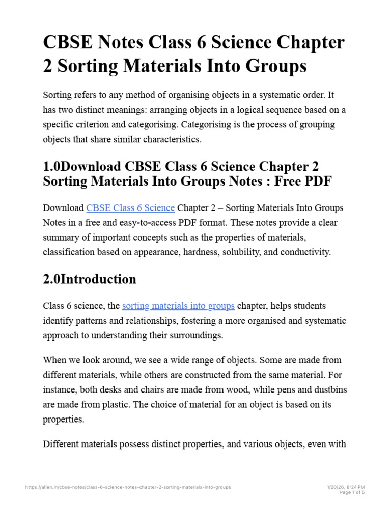 CBSE Class 6 Science: Sorting Materials | PDF | Buoyancy | Solubility