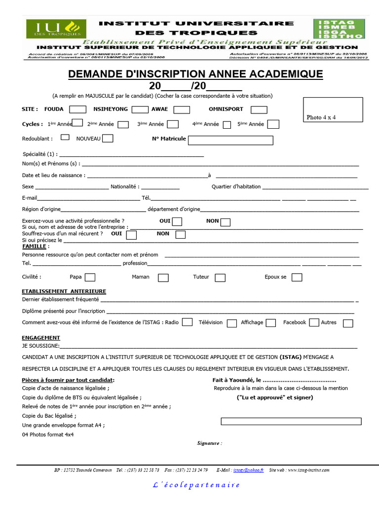 Demande d'inscription ISTAG 2023-2024 | PDF
