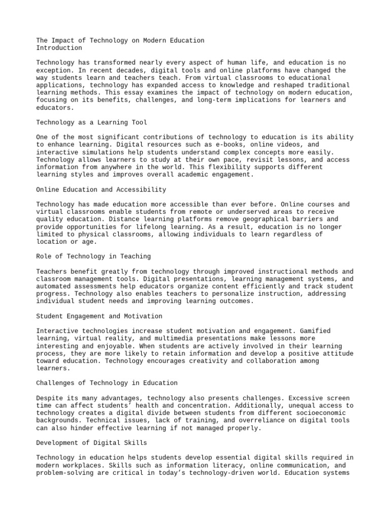 The Impact of Technology On Modern | PDF | Educational Technology ...