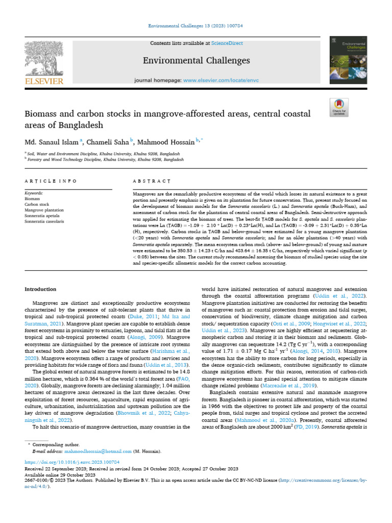 Biomass and Carbon Stocks in Mangroves | PDF | Mangrove | Natural ...