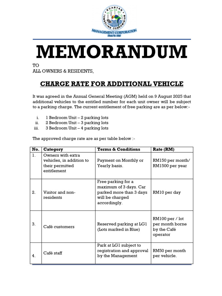 Additional Vehicle Parking Charges Notice | PDF