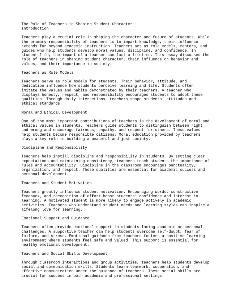 Teachers' Impact on Student Character | PDF | Teachers | Disciplines