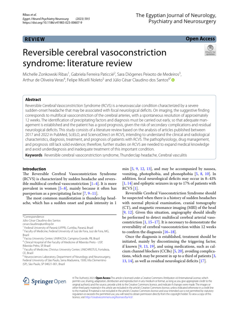 RCVS: Clinical Review and Insights | PDF | Nervous System | Clinical ...