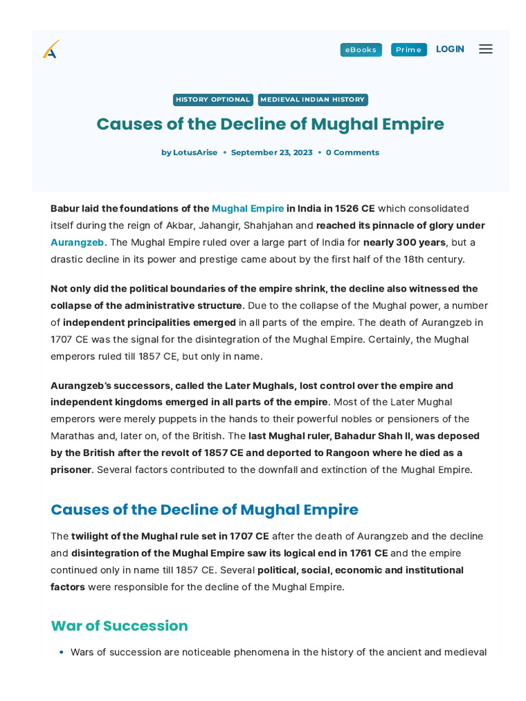 Causes of Mughal Empire Decline | PDF | Mughal Empire