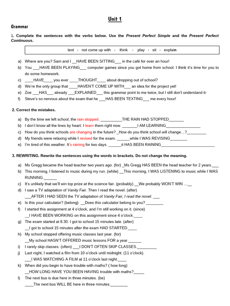 Grammar Exercises: Present Perfect & Vocabulary | PDF | Linguistics ...