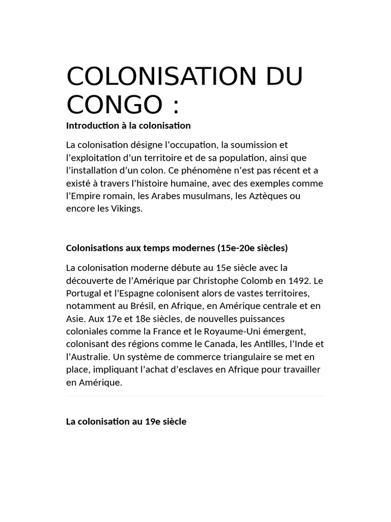 Histoire de la colonisation du Congo | PDF | Congo belge | Colonisation