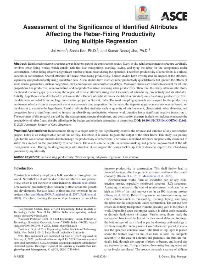 Impact of Attributes on Rebar Productivity | PDF