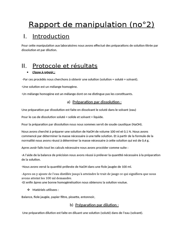 Préparation de solutions par dilution et dissolution | PDF | Solvant ...